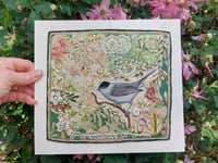 Image 2 of Blackcap in the Hedge - embroidery hanging