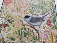 Image 3 of Blackcap in the Hedge - embroidery hanging