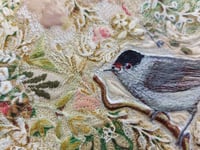 Image 4 of Blackcap in the Hedge - embroidery hanging