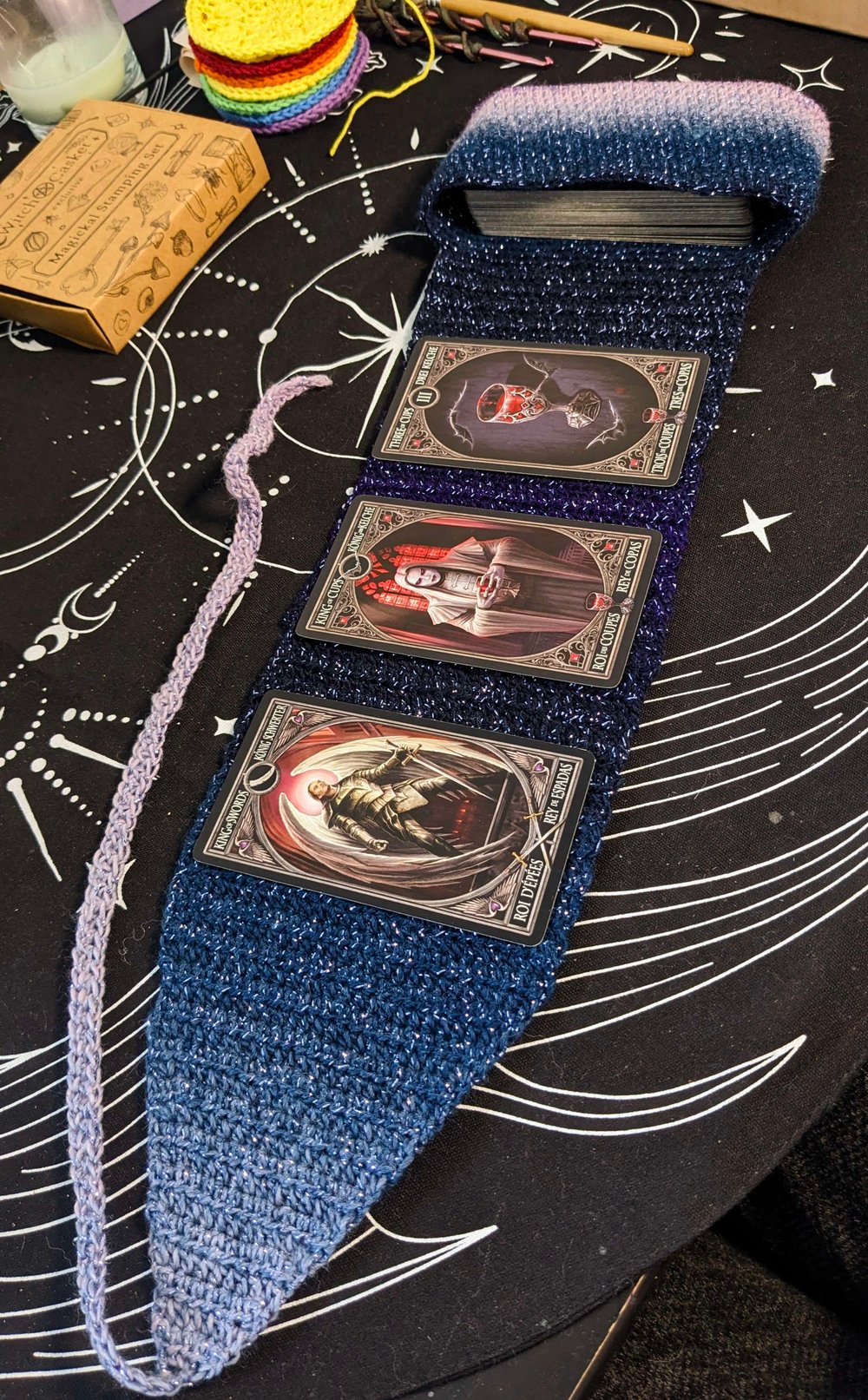 Image of Starlit Veil Tarot Wrap – Midnight Sky Crochet Deck Cover & Reading Cloth | Limited Edition