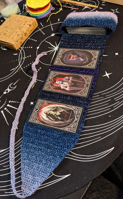 Image of Starlit Veil Tarot Wrap – Midnight Sky Crochet Deck Cover & Reading Cloth | Limited Edition