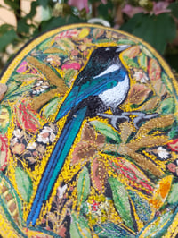 Image 3 of Autumn Magpie miniature embroidery hanging