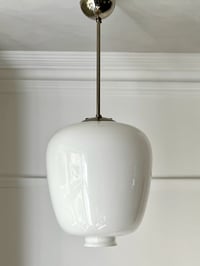 Pendant Light with Large White Glass Shade attributed to Pukeberg, Sweden