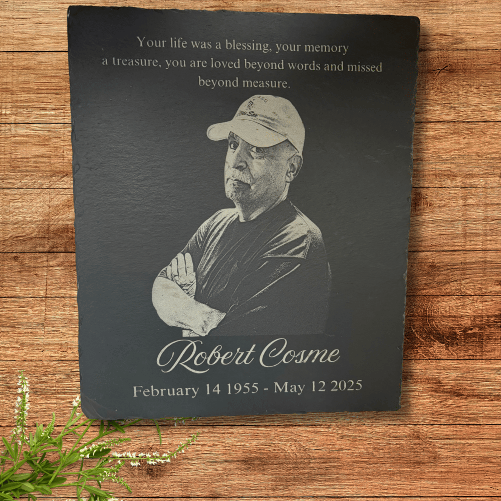 Image of Custom Engraved Slate Photo Board – 12x9"
