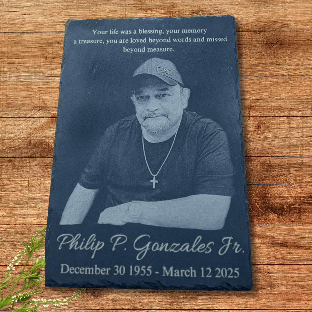 Image of Custom Engraved Slate Photo Board – 12x9"