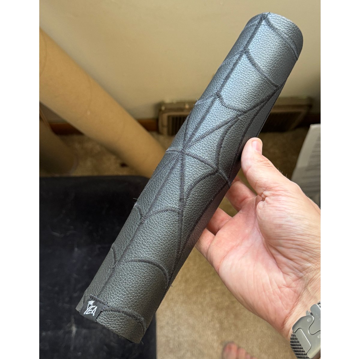 Image of Black Leather Black Web Top Tube Pad