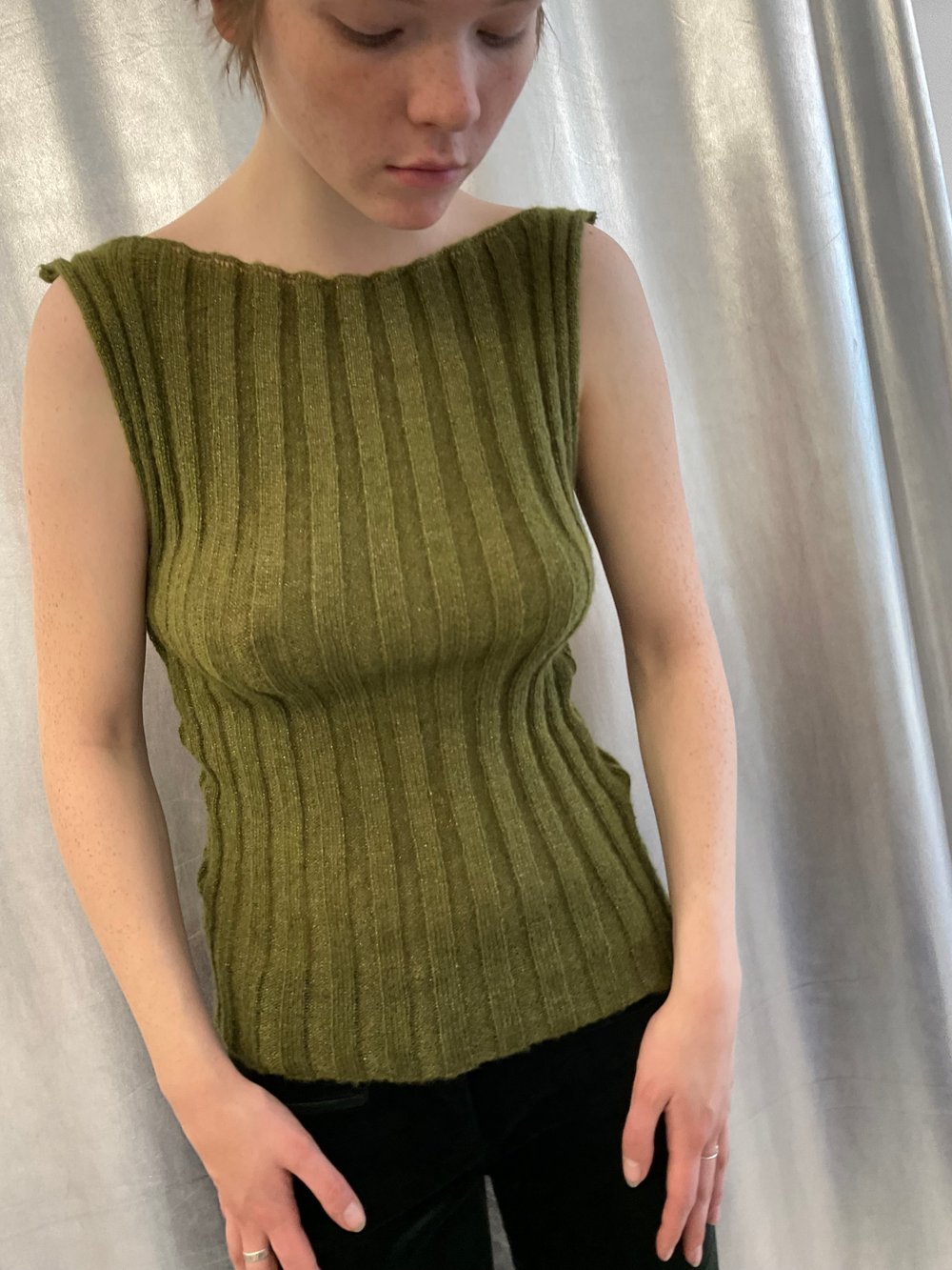 Green ribb knitted mohair top 