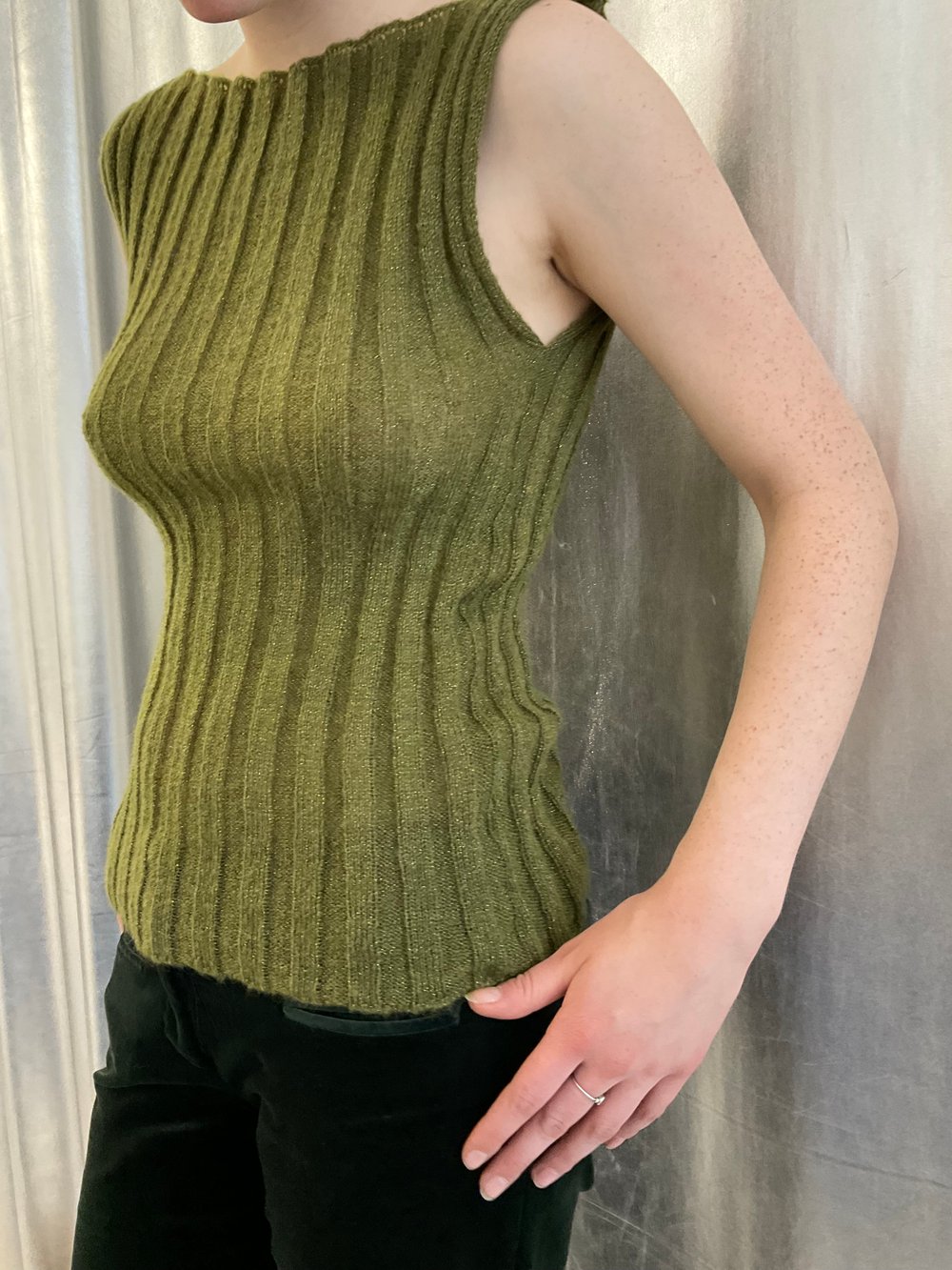 Green ribb knitted mohair top