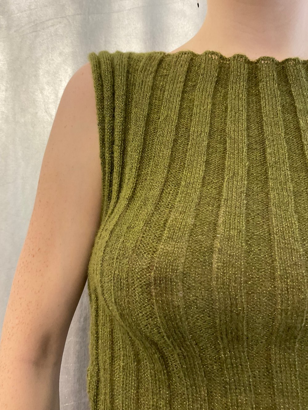Green ribb knitted mohair top 