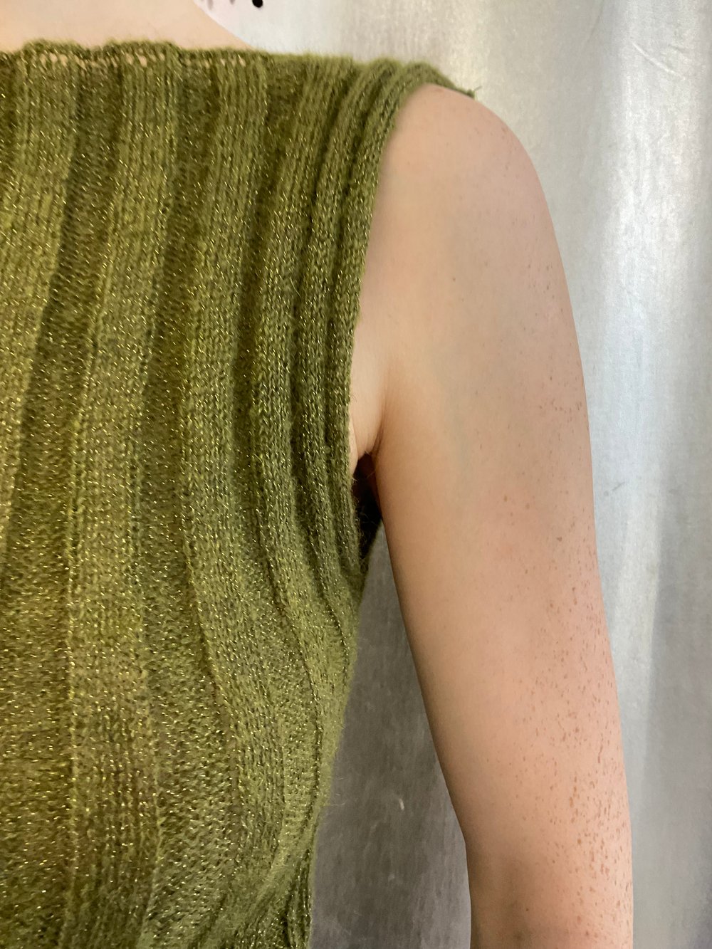 Green ribb knitted mohair top 