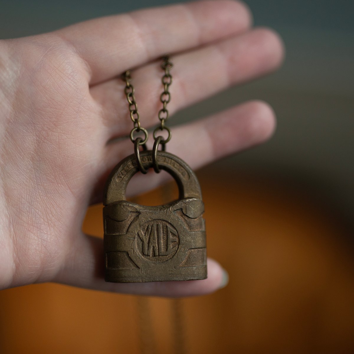Large brass vintage Yale lock necklace