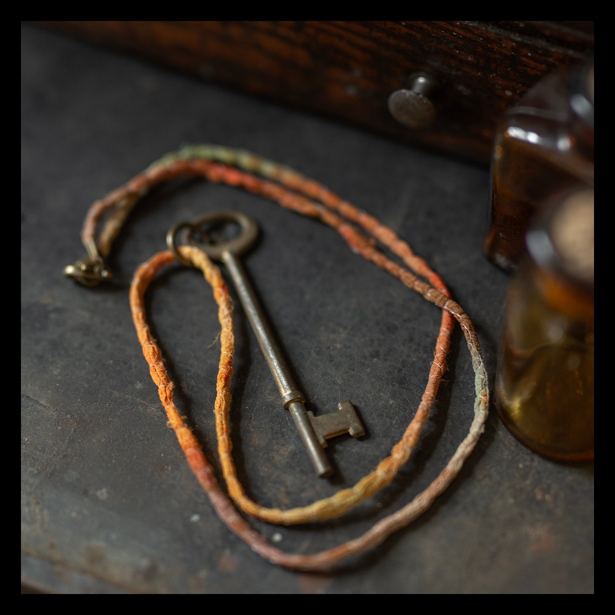 Large brass skeleton key on silk "Harvest" cord