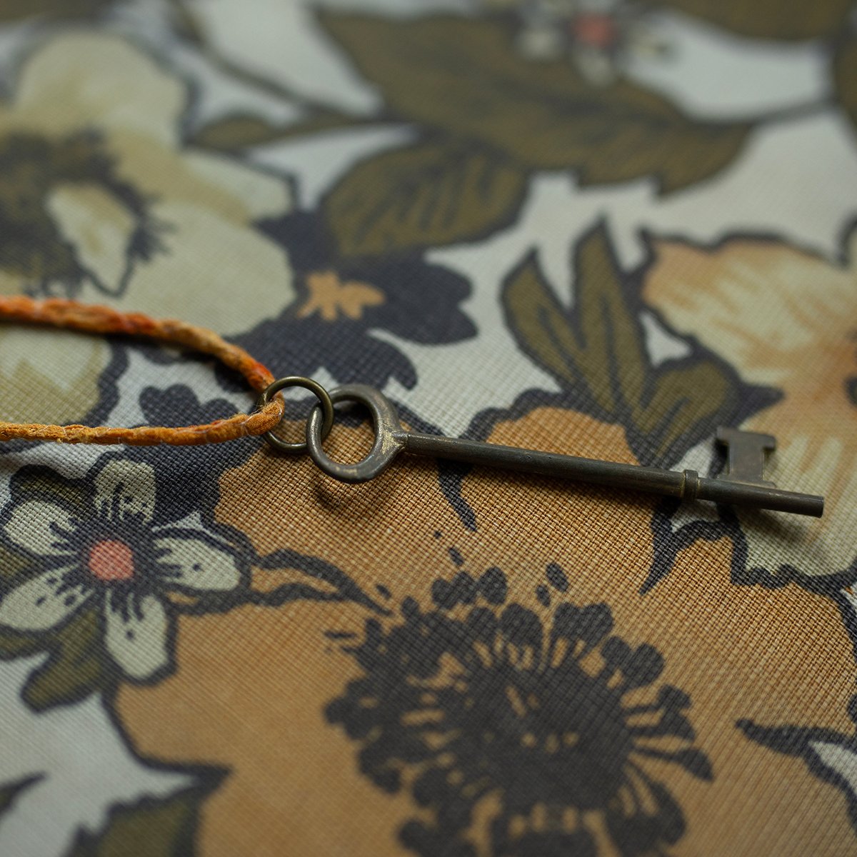 Large brass skeleton key on silk "Harvest" cord