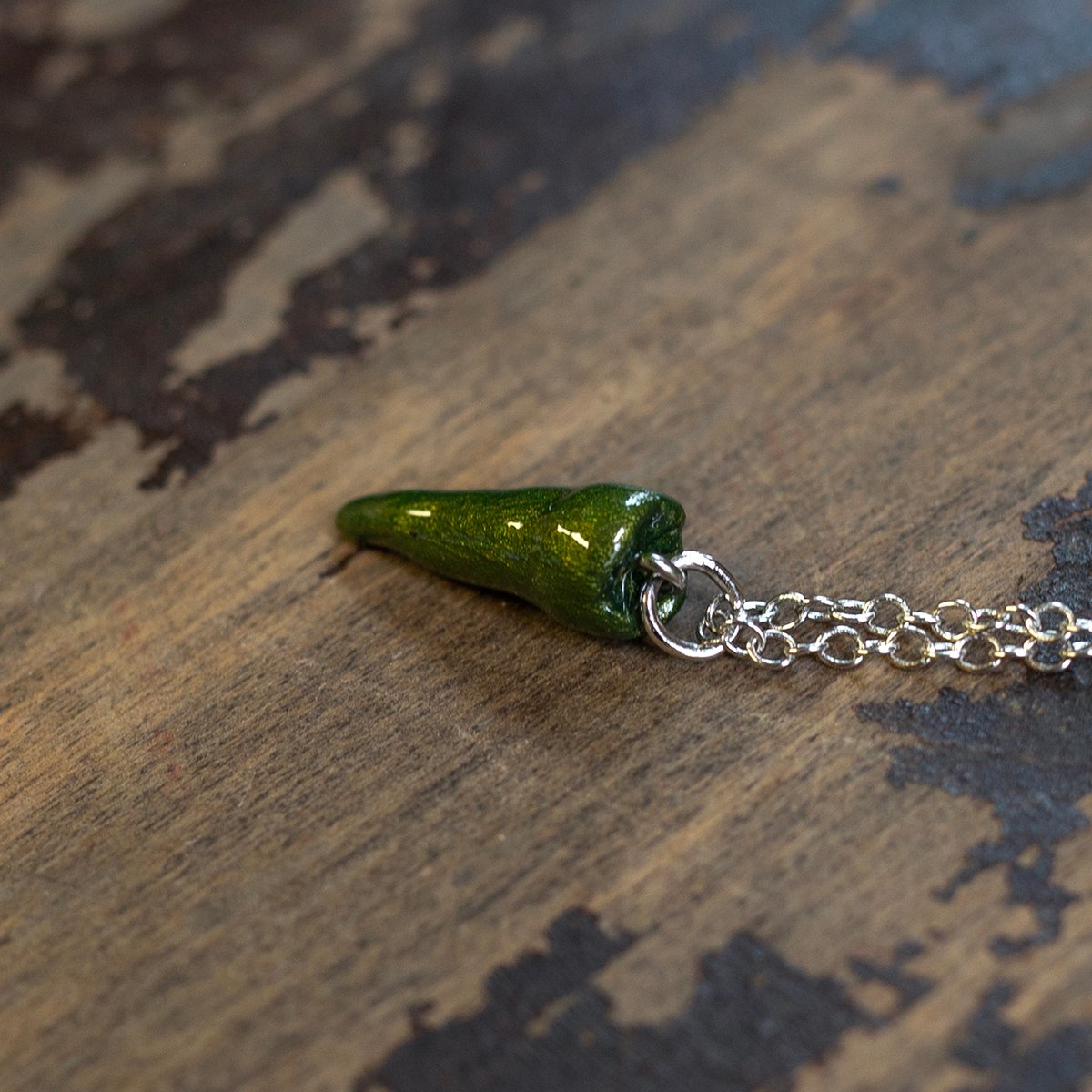 Premolar tooth necklace in "Moss" on silver chain