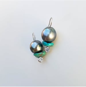 Tahitian Pearl with Turquoise Slice Earrings