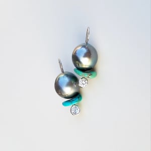 Tahitian Pearl with Turquoise Slice Earrings