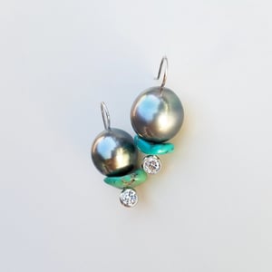 Tahitian Pearl with Turquoise Slice Earrings