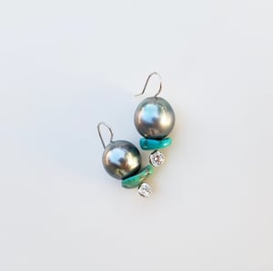 Tahitian Pearl with Turquoise Slice Earrings