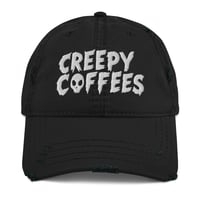 Image 4 of CREEPY COFFEES EMBROIDERED DISTRESSED DADS HAT