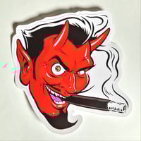 Image 1 of Large Classic Devil Smoking A cigar Matte Vinyl Sticker 