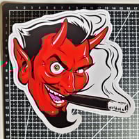 Image 2 of Large Classic Devil Smoking A cigar Matte Vinyl Sticker 