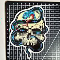 Image 2 of Skull With Cobra Weaving In And Out Of It Matte Vinyl Sticker