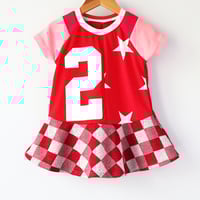 Image 2 of vintage fabric red star plaid courtneycourtney two 2T 2 second 2nd birthday bday short sleeve dress