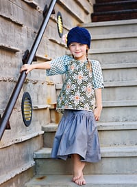 Image 2 of Girls Crochet Hat with Brim – Navy Blue with Flowers