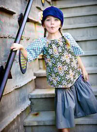 Image 3 of Girls Crochet Hat with Brim – Navy Blue with Flowers