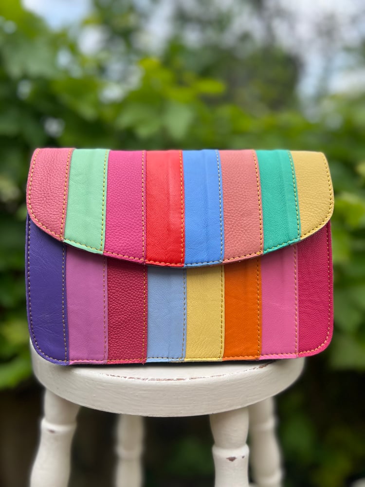 Image of Harlequin Collection - Recycled Leather Multicoloured Stripe -#33A