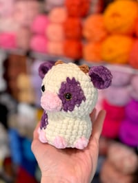 Image 3 of Mini Sitting Cow- Purple/White