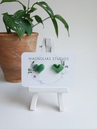 Evergreen Agate Heart Studs 