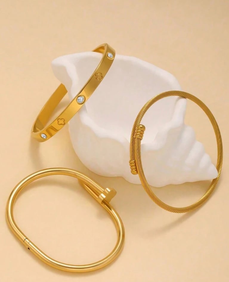 Concrete Flower Bangle Set Image 3