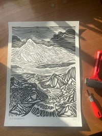 Image 5 of Tryfan A3 linocut print.