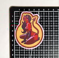 Image 2 of Kneeling Pinup Girl Style Devil Woman In Thigh High Boots Matte Vinyl Sticker