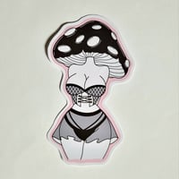 Image 1 of Cartoon Pinup Girl With A Mushroom Head Matte Vinyl Sticker