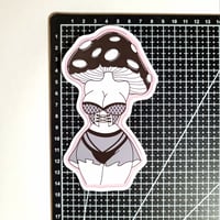 Image 2 of Cartoon Pinup Girl With A Mushroom Head Matte Vinyl Sticker