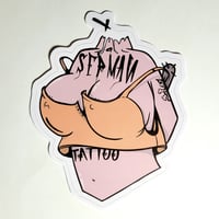 Image 1 of Sepman Tattoo Brand Bust Of Woman Hiding A Spiked Bat Behind Her Matte Vinyl Sticker