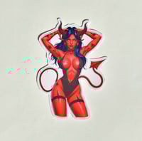 Image 1 of Voluptuous She Devil In A Bodysuit Matte Vinyl Sticker