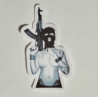 Image 1 of Woman In Ski Mask With An AK47 Matte Vinyl Sticker
