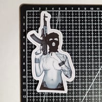 Image 2 of Woman In Ski Mask With An AK47 Matte Vinyl Sticker