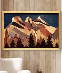 Image 1 of Handcrafted Wooden Mountain Art | Three Sisters Canmore | Rustic Wall Decor for Nature Lovers