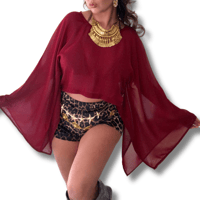Image 1 of Burgundy Chiffon Wing Sleeve Top
