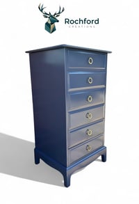 Image 1 of Stag Tallboy 6 Drawer Narrow Chest Lift Up Vanity Sprayed in Navy Blue 