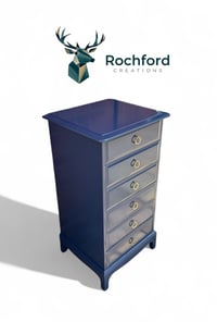 Image 2 of Stag Tallboy 6 Drawer Narrow Chest Lift Up Vanity Sprayed in Navy Blue 