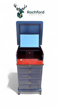 Image 3 of Stag Tallboy 6 Drawer Narrow Chest Lift Up Vanity Sprayed in Navy Blue 
