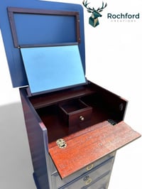 Image 4 of Stag Tallboy 6 Drawer Narrow Chest Lift Up Vanity Sprayed in Navy Blue 