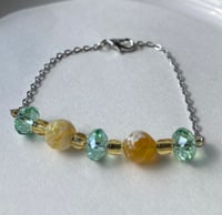 Image 4 of Yellow and turquoise glass bead bracelet 