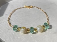 Image 1 of Yellow and turquoise glass bead bracelet 