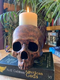 Image 3 of replica human skull candle/incense holder ( aged copper effect)